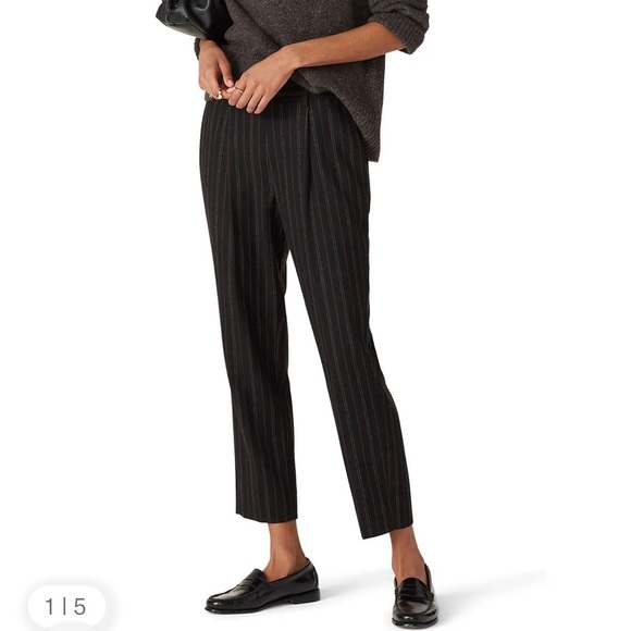 Vince Pants - Vince Black & Brown Pinstripe Wool Blend Pull On Trouser